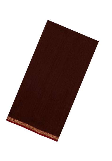 Dark Brown Handloom Maheswari Silk Cotton Saree With Zari Border With Traditional Woven Design For Women