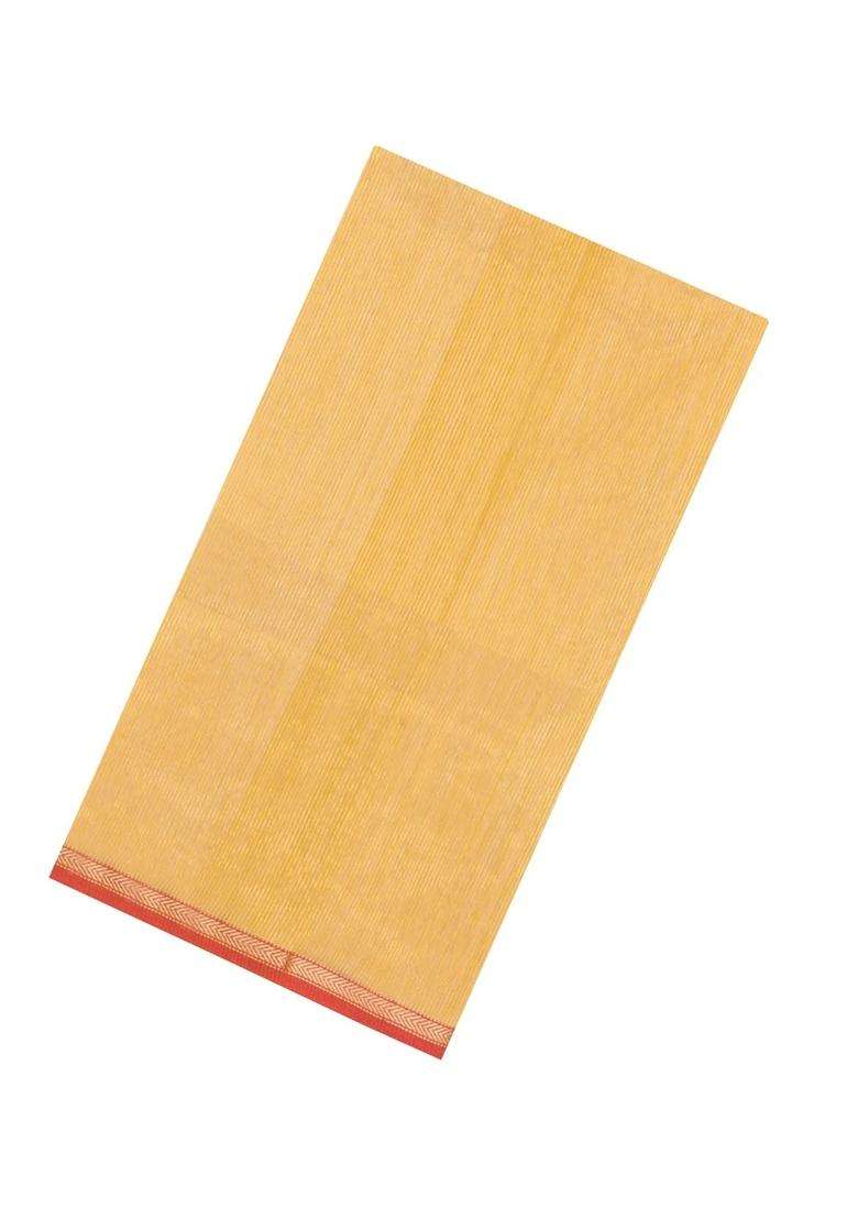 Sandal Handloom Maheswari Silk Cotton Saree With Zari Stripes With Checks And Stripes Design For Women - Indya