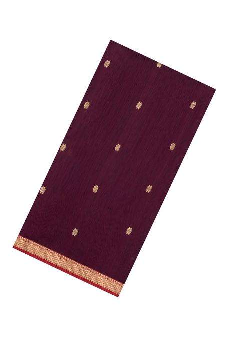 Dark Maroon Handloom Maheswari Silk Cotton Saree With Floral Buttas With Buttas And Brocade Design For Women