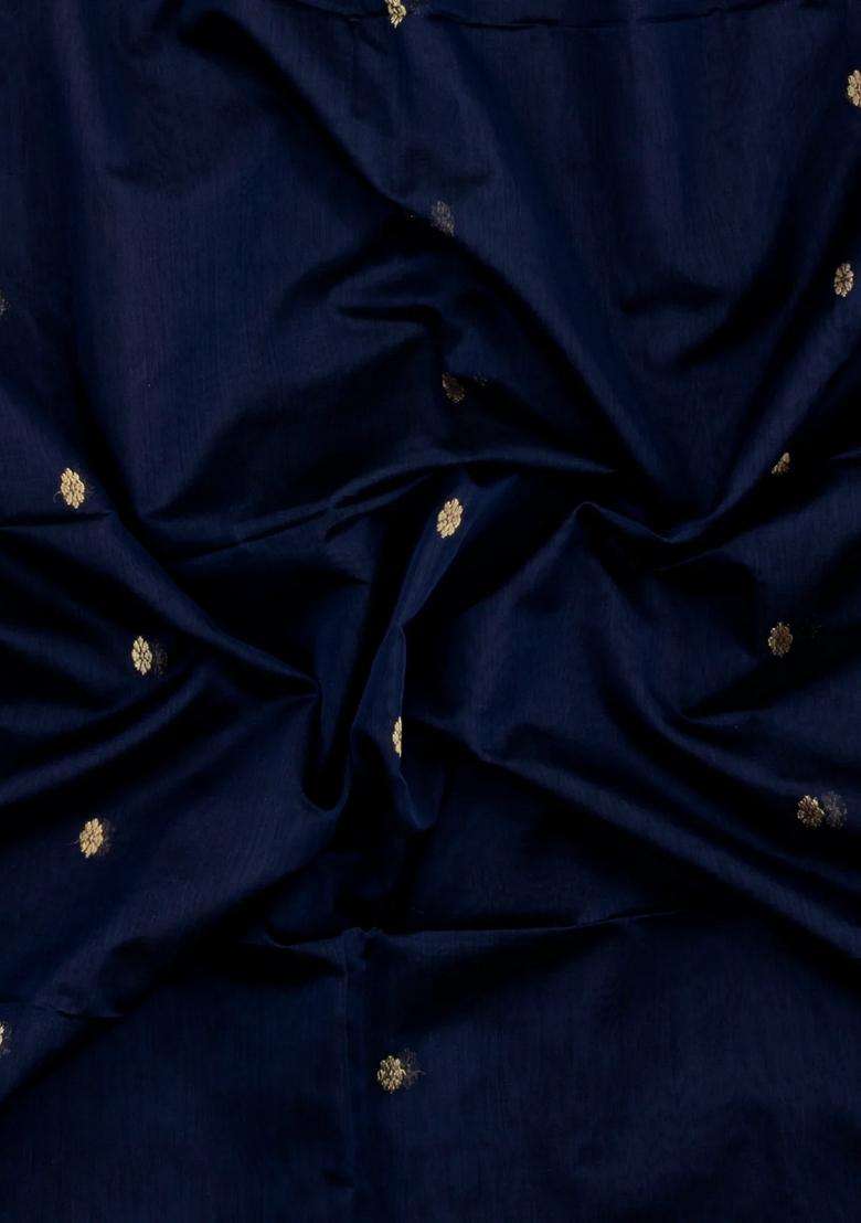 Midnight Blue Handloom Maheswari Silk Cotton Saree With Floral Buttas With Buttas And Brocade Design For Women - Indya