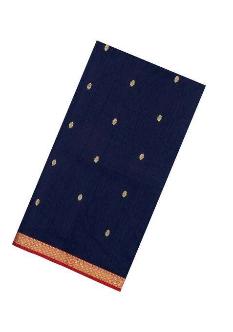 Midnight Blue Handloom Maheswari Silk Cotton Saree With Floral Buttas With Buttas And Brocade Design For Women