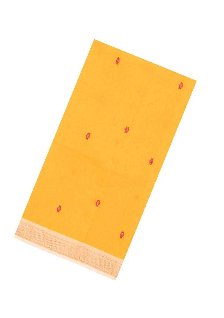 Yellow Handloom Maheswari Silk Cotton Saree With Floral Buttas With Buttas And Brocade Design For Women - Indya