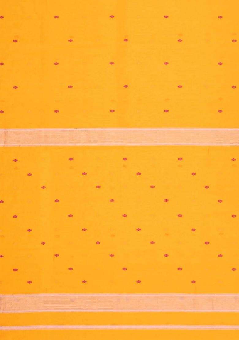 Yellow Handloom Maheswari Silk Cotton Saree With Floral Buttas With Buttas And Brocade Design For Women - Indya