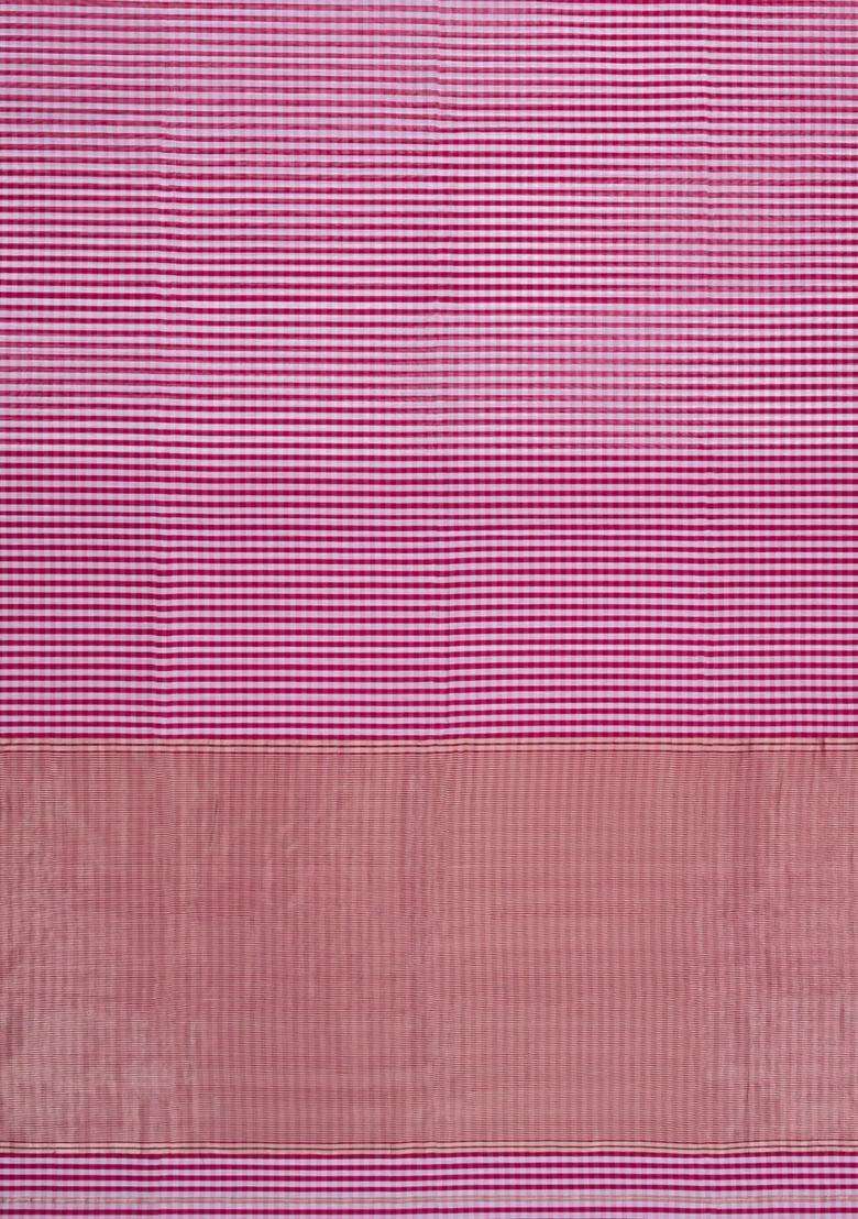 Pink Handloom Maheswari Silk Cotton Saree With Checks With Checks And Stripes Design For Women - Indya