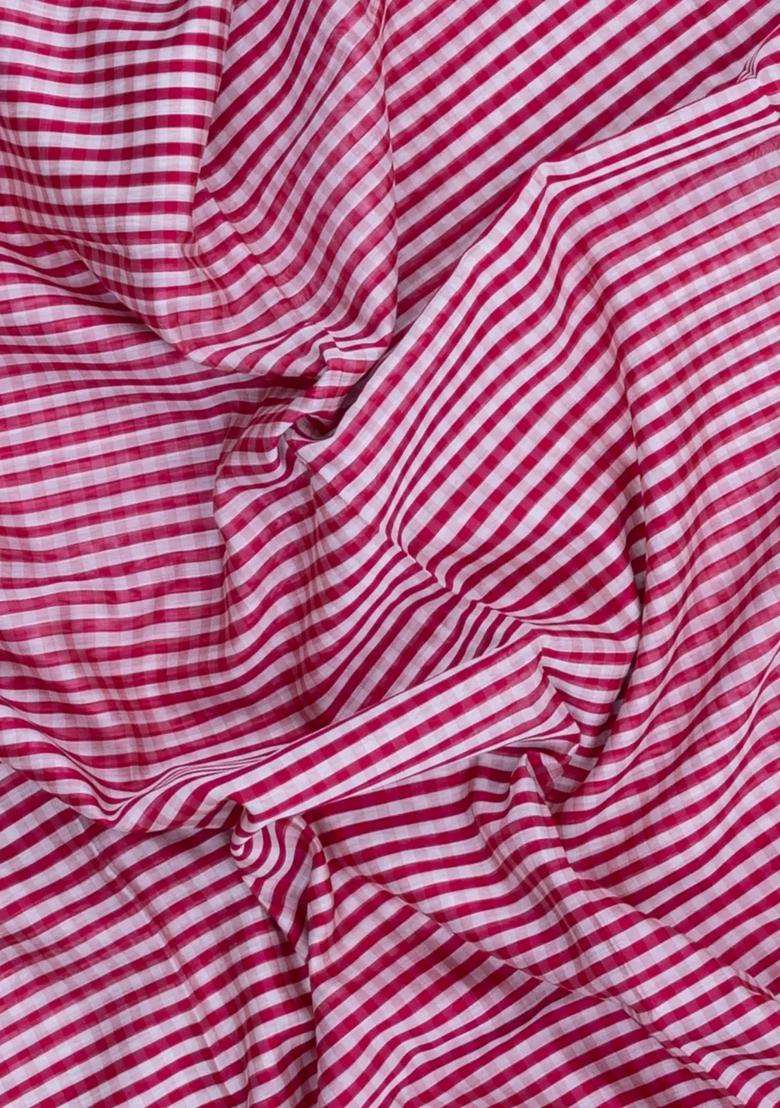 Pink Handloom Maheswari Silk Cotton Saree With Checks With Checks And Stripes Design For Women - Indya