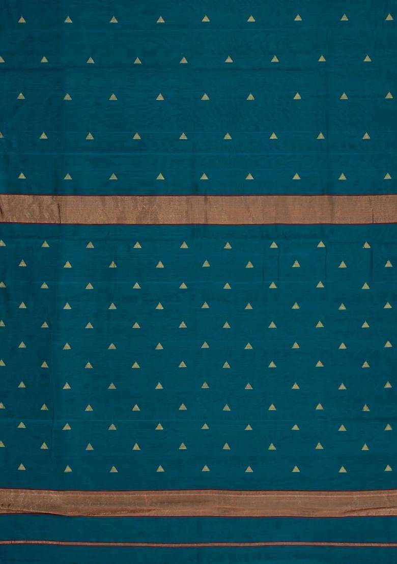 Teal Handloom Maheswari Silk Cotton Saree With Floral Buttas With Buttas And Brocade Design For Women - Indya