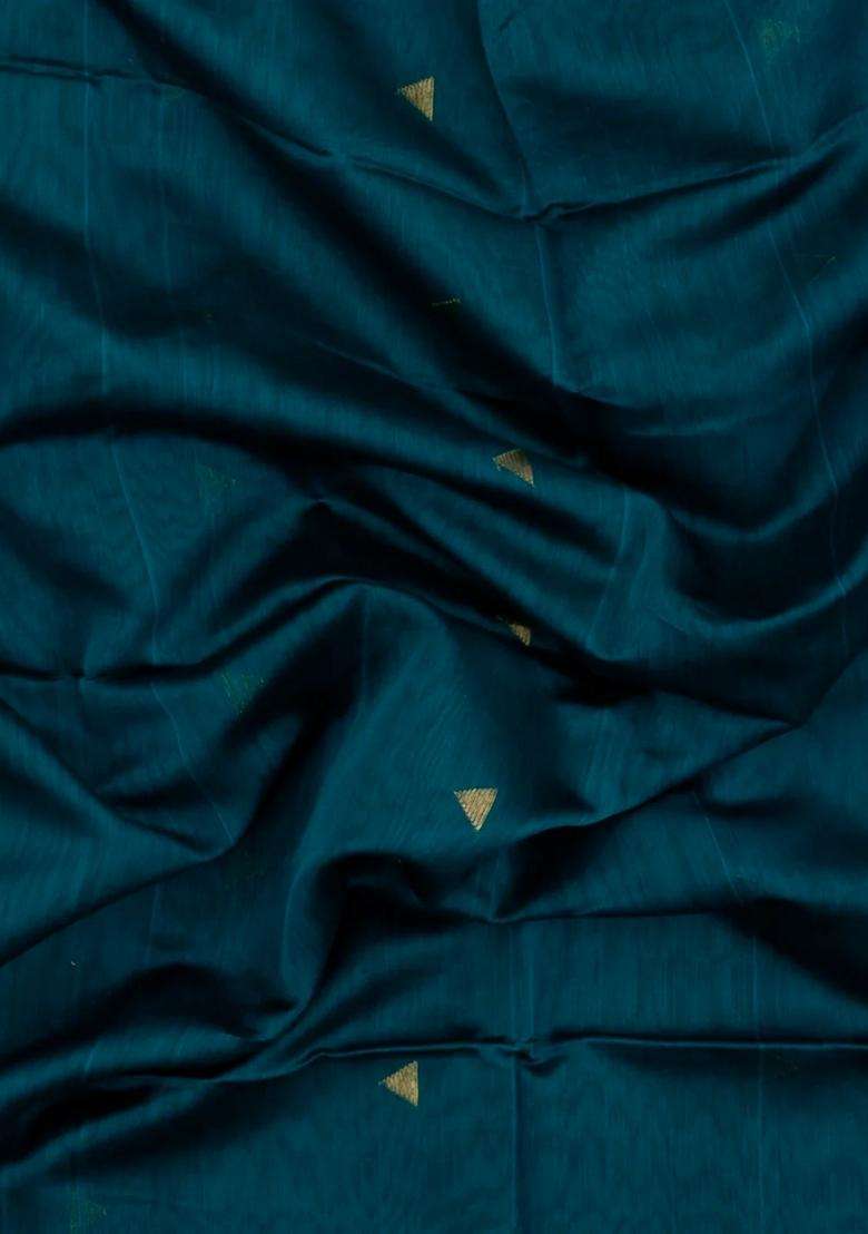 Teal Handloom Maheswari Silk Cotton Saree With Floral Buttas With Buttas And Brocade Design For Women - Indya