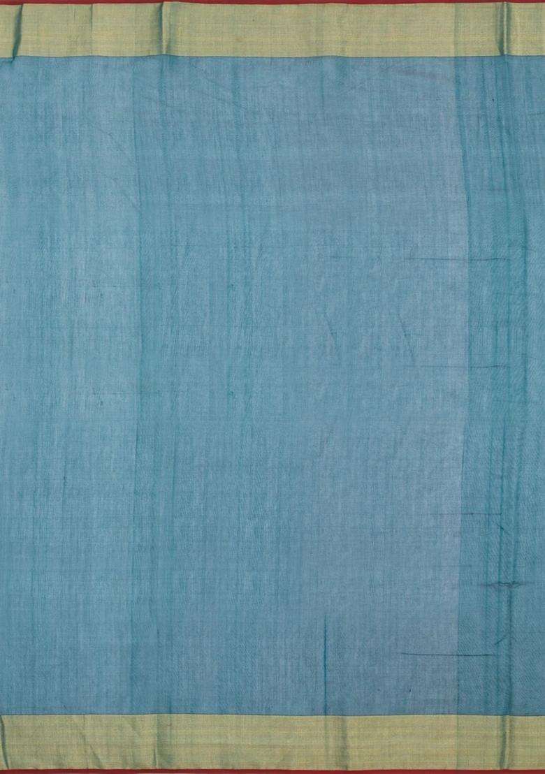Teal Handloom Maheswari Silk Cotton Saree With Floral Buttas With Buttas And Brocade Design For Women - Indya