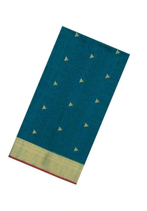 Teal Handloom Maheswari Silk Cotton Saree With Floral Buttas With Buttas And Brocade Design For Women