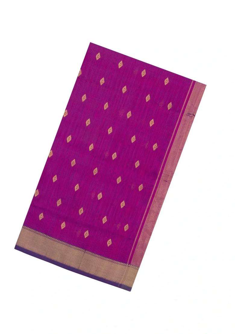 Magenta Handloom Maheswari Silk Cotton Saree With Floral Buttas With Buttas And Brocade Design For Women - Indya