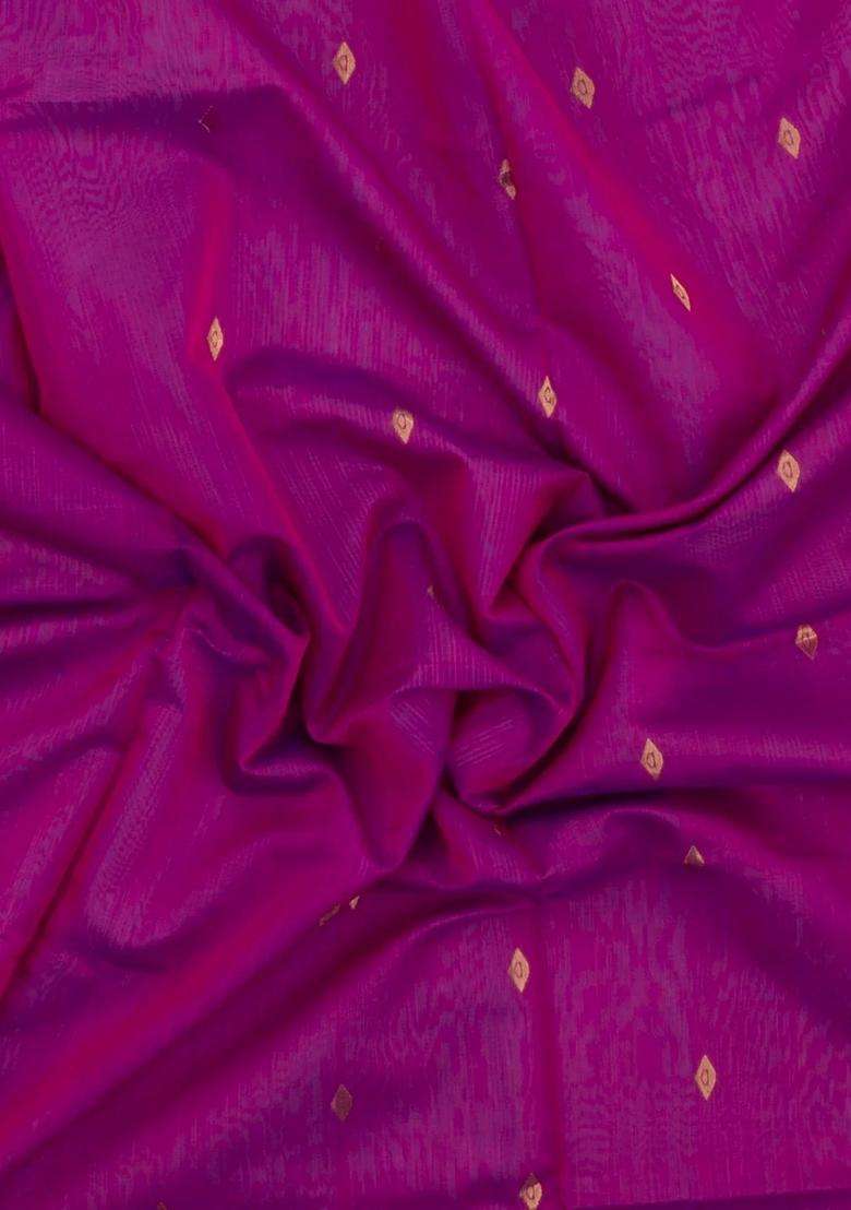 Magenta Handloom Maheswari Silk Cotton Saree With Floral Buttas With Buttas And Brocade Design For Women - Indya