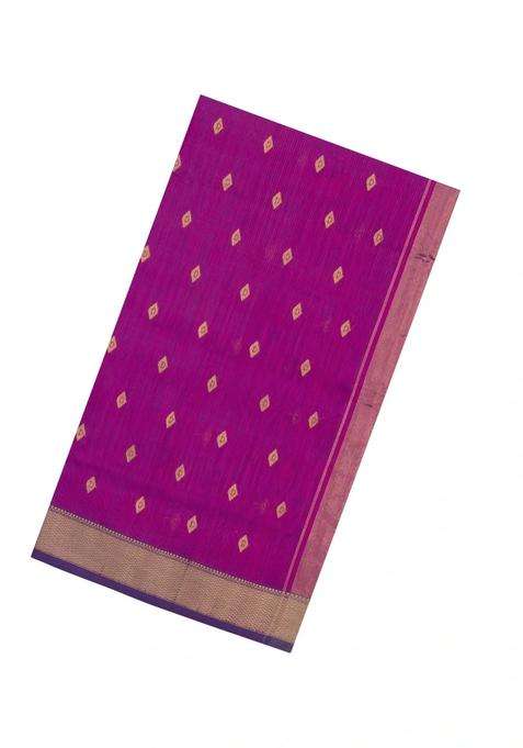Magenta Handloom Maheswari Silk Cotton Saree With Floral Buttas With Buttas And Brocade Design For Women