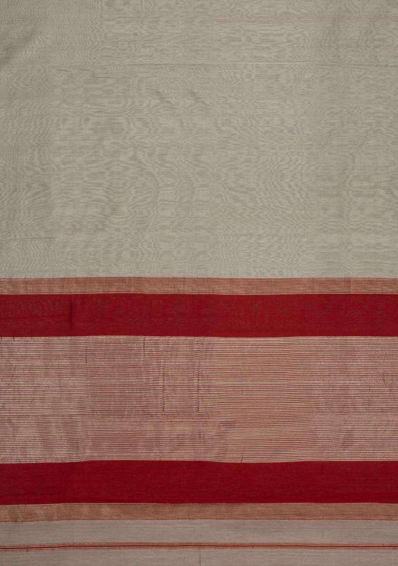 Grey Handloom Maheswari Silk Cotton Saree With Zari Border With Traditional Woven Design For Women - Indya