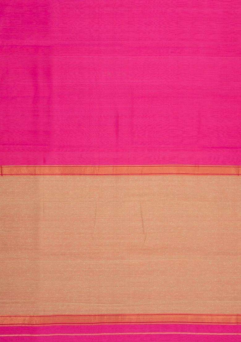 Pink Handloom Maheswari Silk Cotton Saree With Zari Border With Traditional Woven Design For Women - Indya