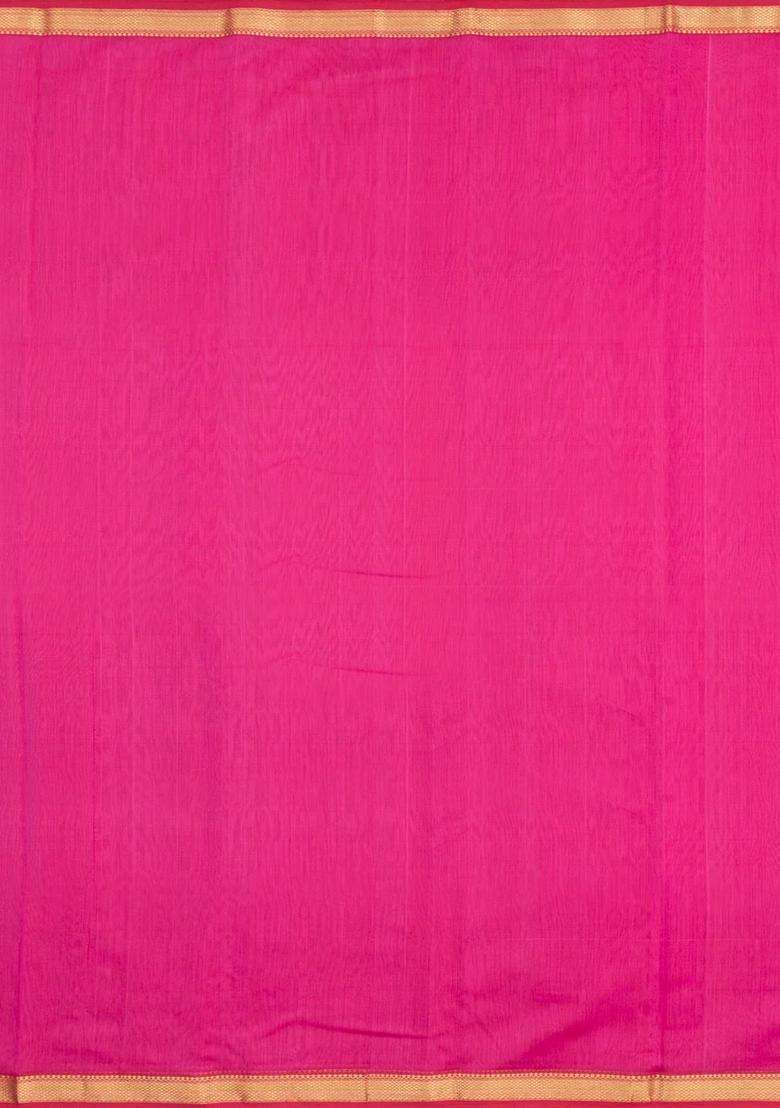 Pink Handloom Maheswari Silk Cotton Saree With Zari Border With Traditional Woven Design For Women - Indya