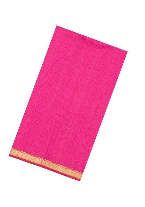Pink Handloom Maheswari Silk Cotton Saree With Zari Border With Traditional Woven Design For Women