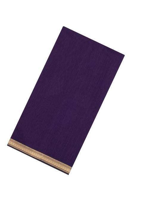 Dark Purple Handloom Maheswari Silk Cotton Saree With Zari Border With Traditional Woven Design For Women