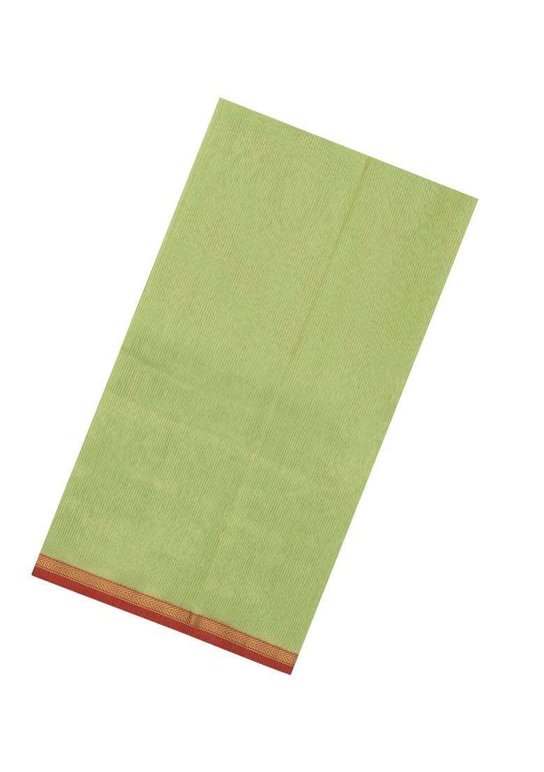 Cardamom Green Handloom Maheswari Silk Cotton Saree With Zari Stripes With Checks And Stripes Design For Women - Indya