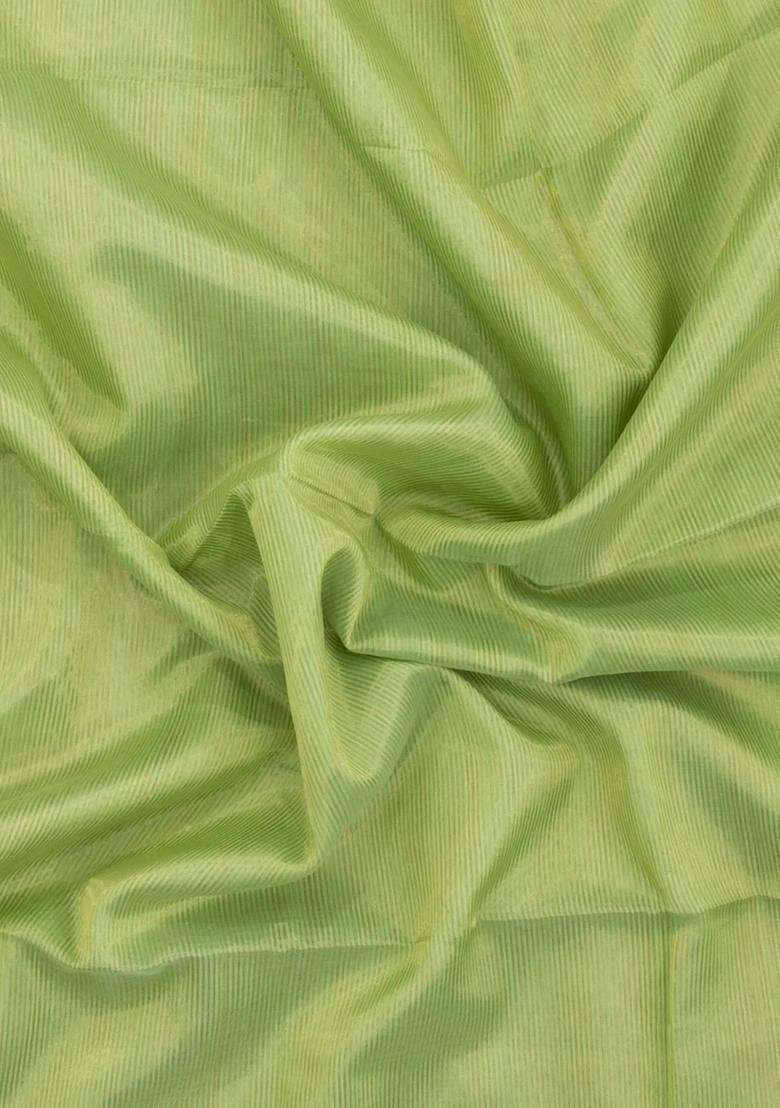 Cardamom Green Handloom Maheswari Silk Cotton Saree With Zari Stripes With Checks And Stripes Design For Women - Indya
