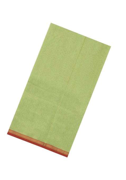Cardamom Green Handloom Maheswari Silk Cotton Saree With Zari Stripes With Checks And Stripes Design For Women