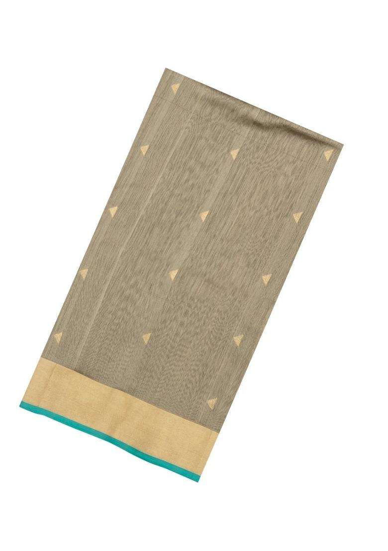 Grey Handloom Maheswari Silk Cotton Saree With Triangle Buttas With Buttas And Brocade Design For Women - Indya