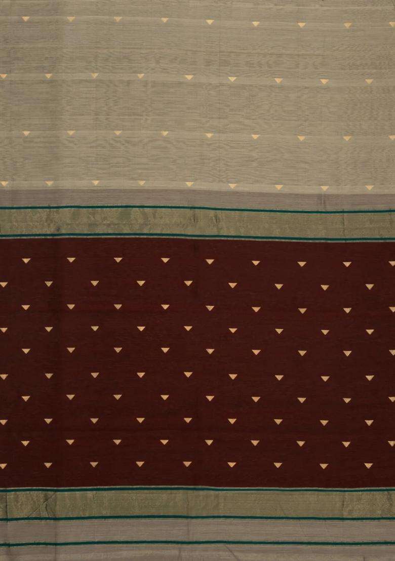 Grey Handloom Maheswari Silk Cotton Saree With Triangle Buttas With Buttas And Brocade Design For Women - Indya