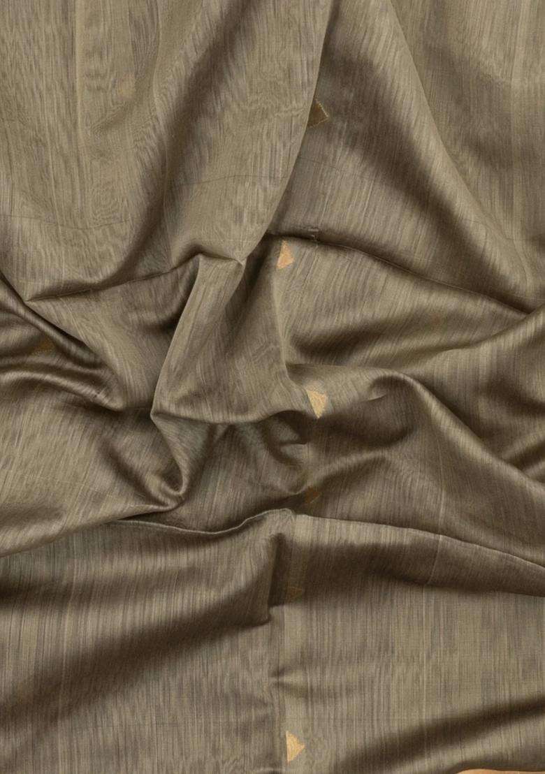 Grey Handloom Maheswari Silk Cotton Saree With Triangle Buttas With Buttas And Brocade Design For Women - Indya