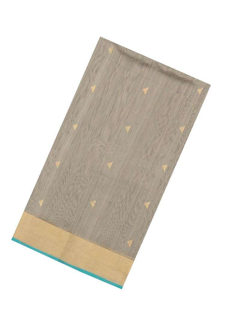 Grey Handloom Maheswari Silk Cotton Saree With Triangle Buttas With Buttas And Brocade Design For Women - Indya