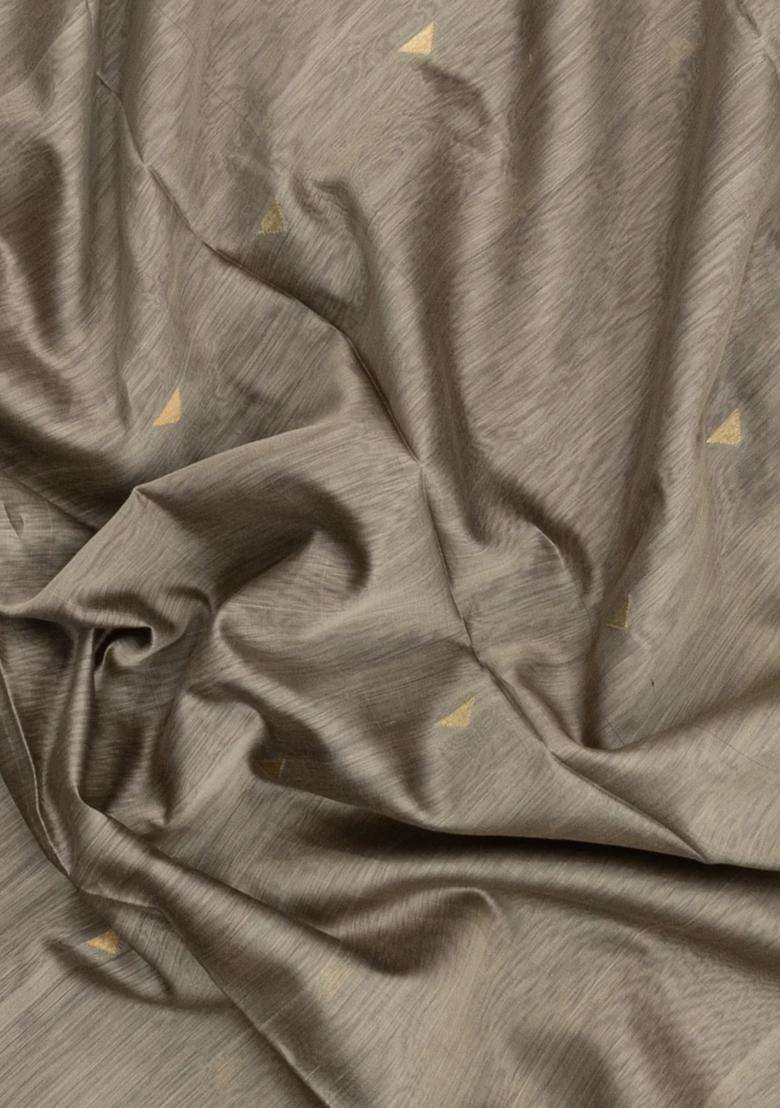 Grey Handloom Maheswari Silk Cotton Saree With Triangle Buttas With Buttas And Brocade Design For Women - Indya