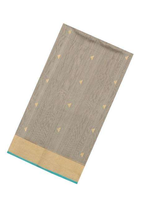 Grey Handloom Maheswari Silk Cotton Saree With Triangle Buttas With Buttas And Brocade Design For Women