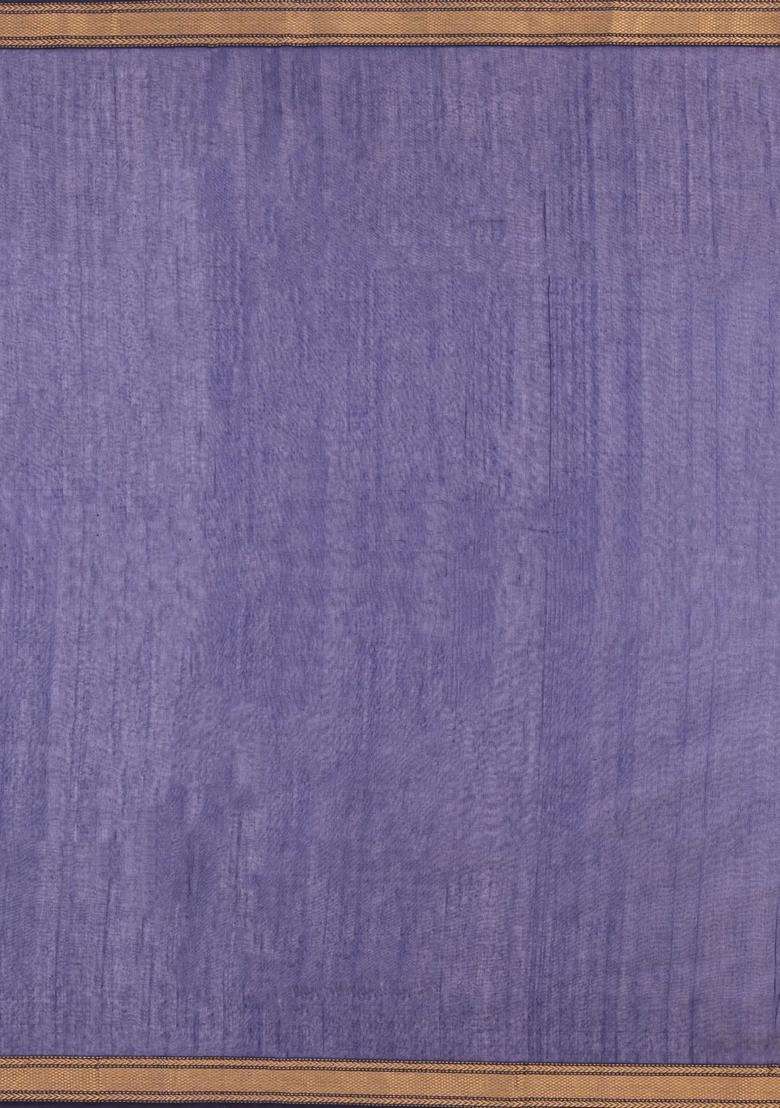 Navy Blue Handloom Maheswari Silk Cotton Saree With Floral Buttas With Buttas And Brocade Design For Women - Indya
