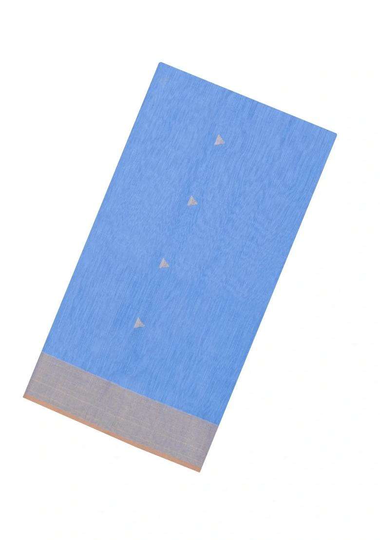 Light Blue Handloom Maheswari Silk Cotton Saree With Triangle Buttas With Buttas And Brocade Design For Women - Indya