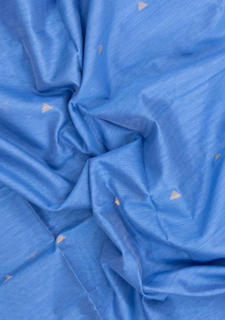 Light Blue Handloom Maheswari Silk Cotton Saree With Triangle Buttas With Buttas And Brocade Design For Women - Indya