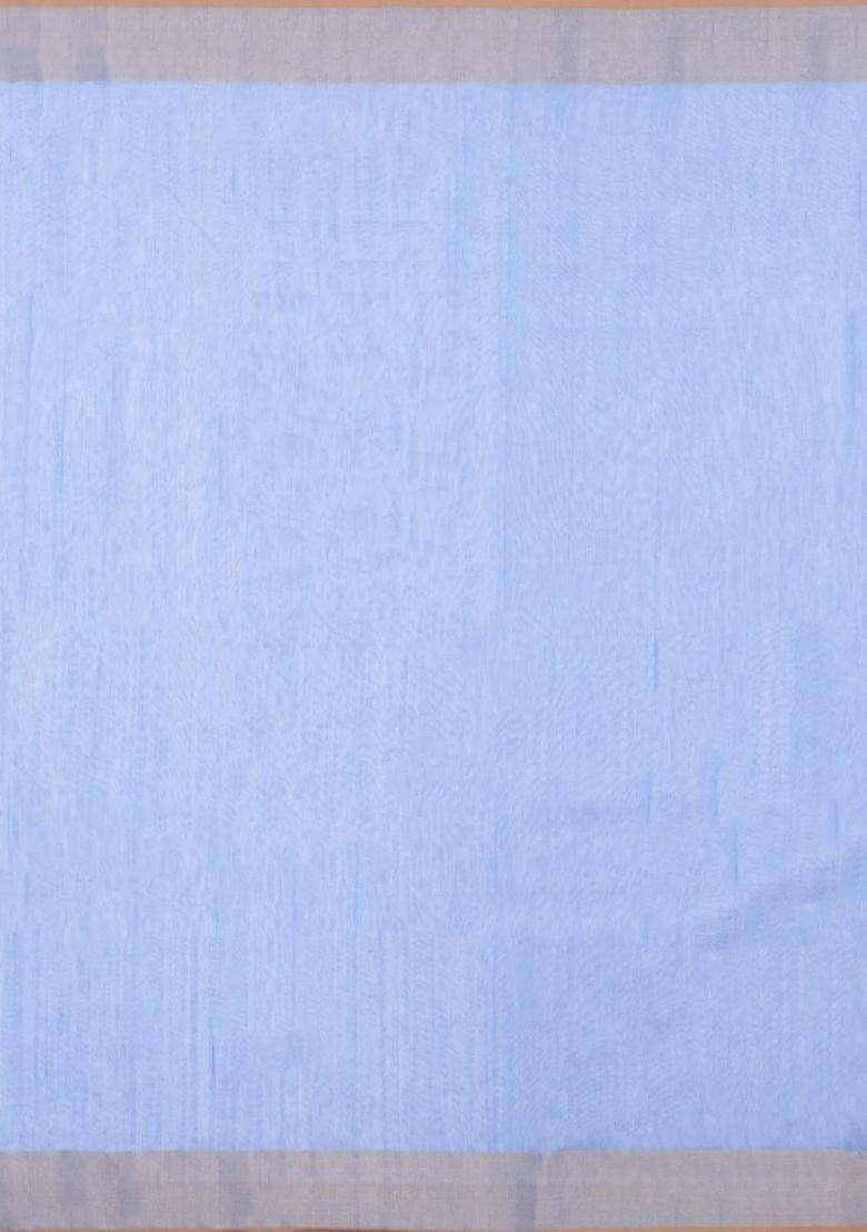 Light Blue Handloom Maheswari Silk Cotton Saree With Triangle Buttas With Buttas And Brocade Design For Women - Indya