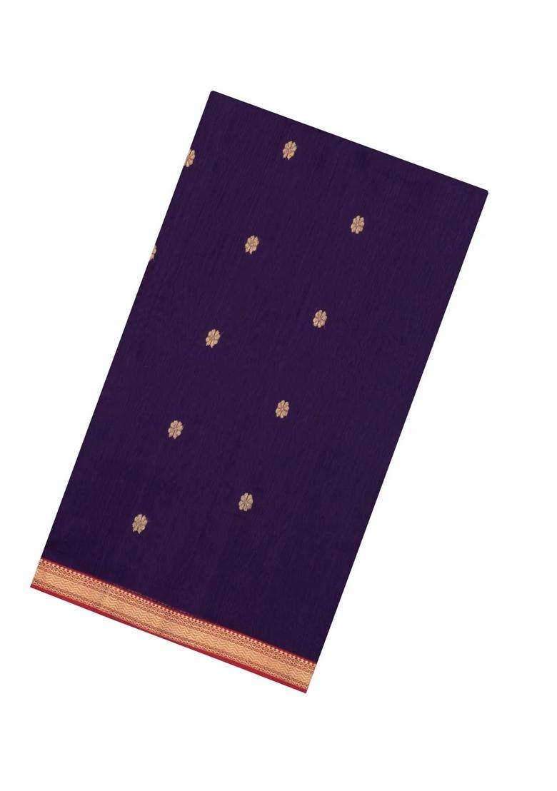 Dark Purple Handloom Maheswari Silk Cotton Saree With Floral Buttas With Buttas And Brocade Design For Women - Indya