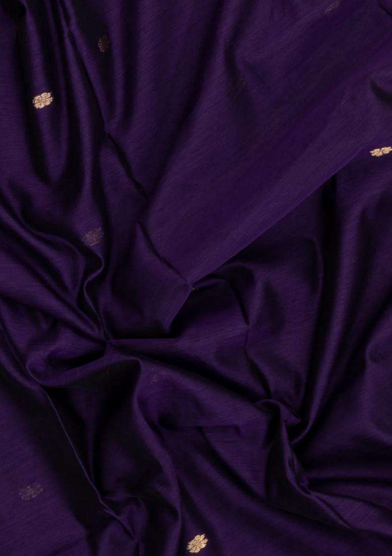 Dark Purple Handloom Maheswari Silk Cotton Saree With Floral Buttas With Buttas And Brocade Design For Women - Indya