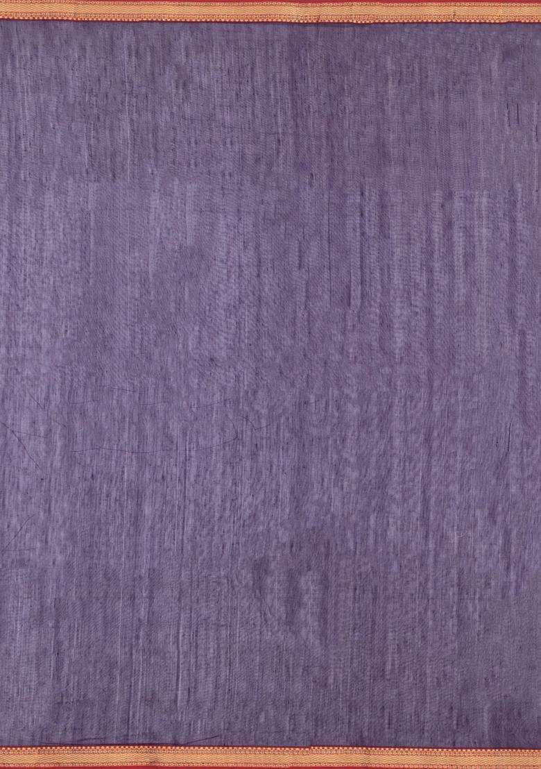 Dark Purple Handloom Maheswari Silk Cotton Saree With Floral Buttas With Buttas And Brocade Design For Women - Indya