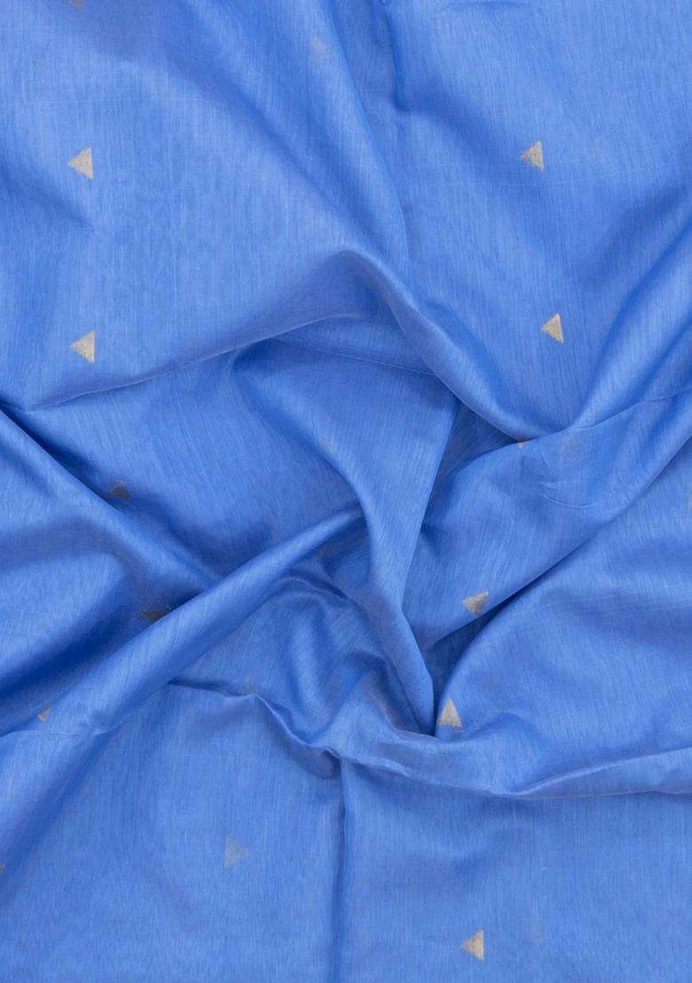Light Blue Handloom Maheswari Silk Cotton Saree With Triangle Buttas With Buttas And Brocade Design For Women - Indya