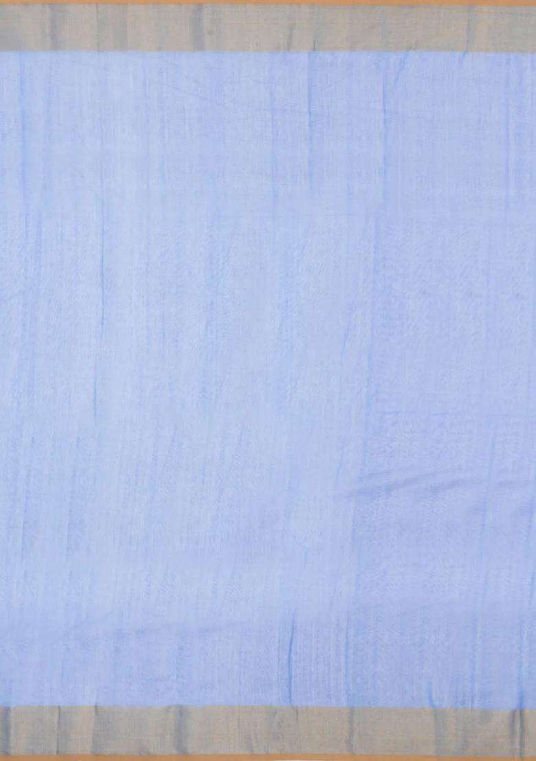Light Blue Handloom Maheswari Silk Cotton Saree With Triangle Buttas With Buttas And Brocade Design For Women - Indya