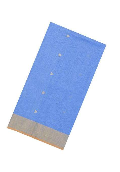 Light Blue Handloom Maheswari Silk Cotton Saree With Triangle Buttas With Buttas And Brocade Design For Women