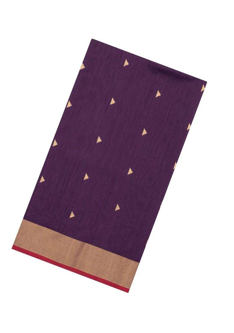 Dark Burgundy Handloom Maheswari Silk Cotton Saree With Triangle Buttas With Buttas And Brocade Design For Women - Indya