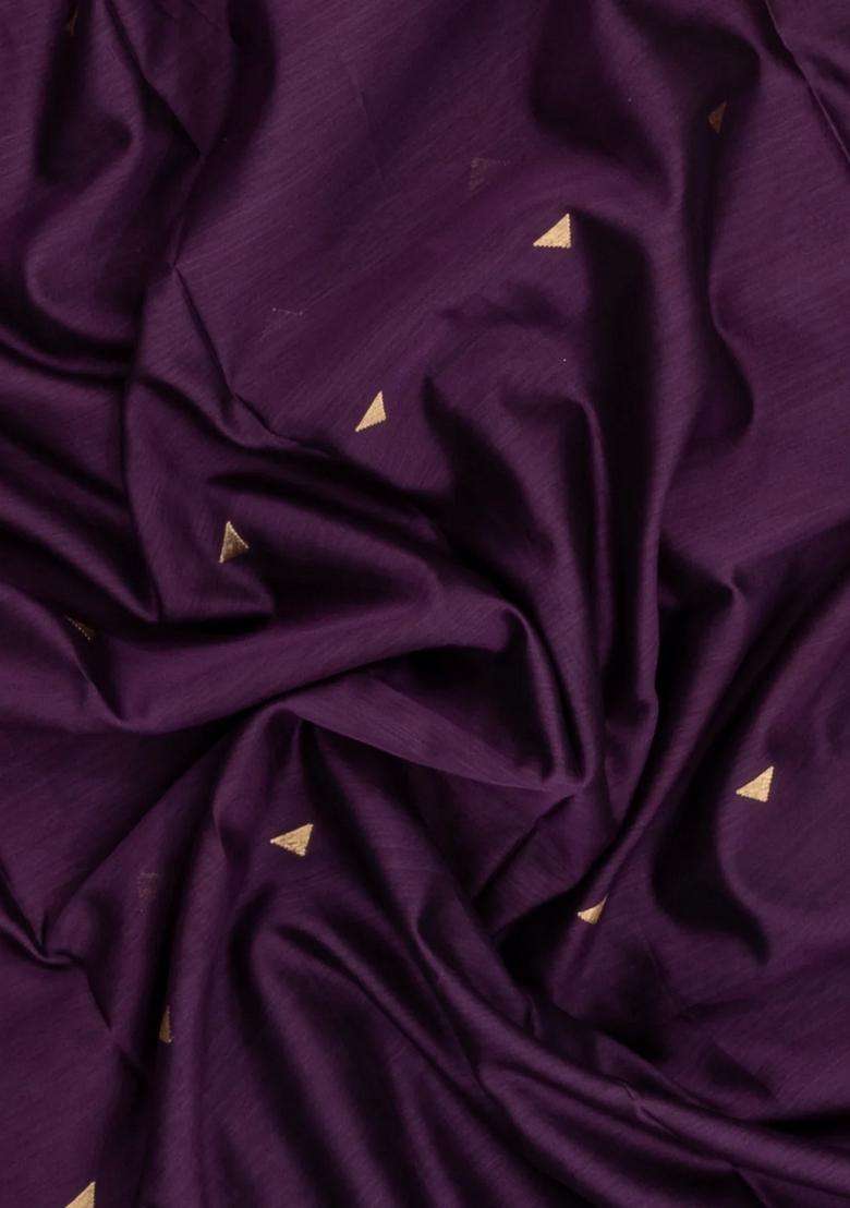 Dark Burgundy Handloom Maheswari Silk Cotton Saree With Triangle Buttas With Buttas And Brocade Design For Women - Indya