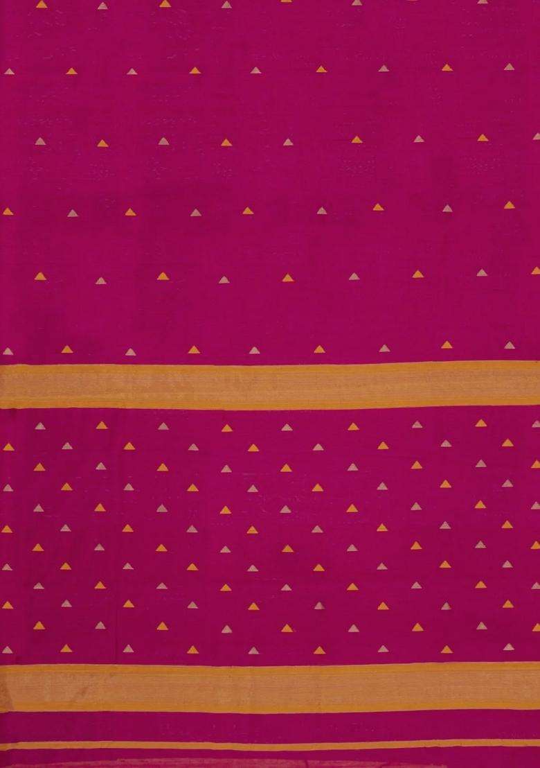 Hot Pink Handloom Maheswari Silk Cotton Saree With Triangle Buttas With Buttas And Brocade Design For Women - Indya