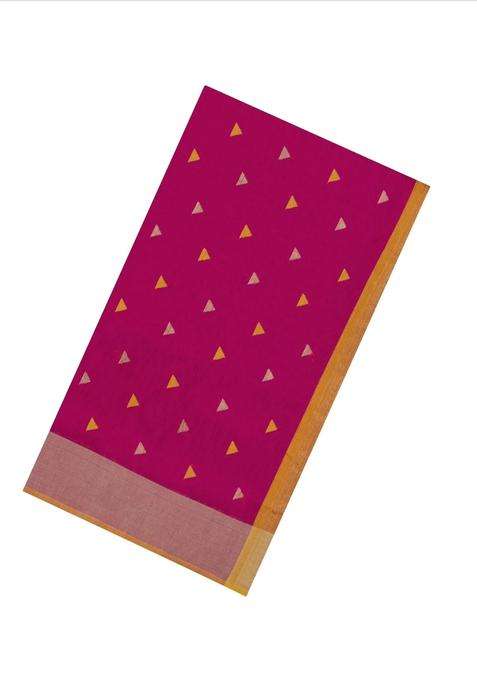 Hot Pink Handloom Maheswari Silk Cotton Saree With Triangle Buttas With Buttas And Brocade Design For Women