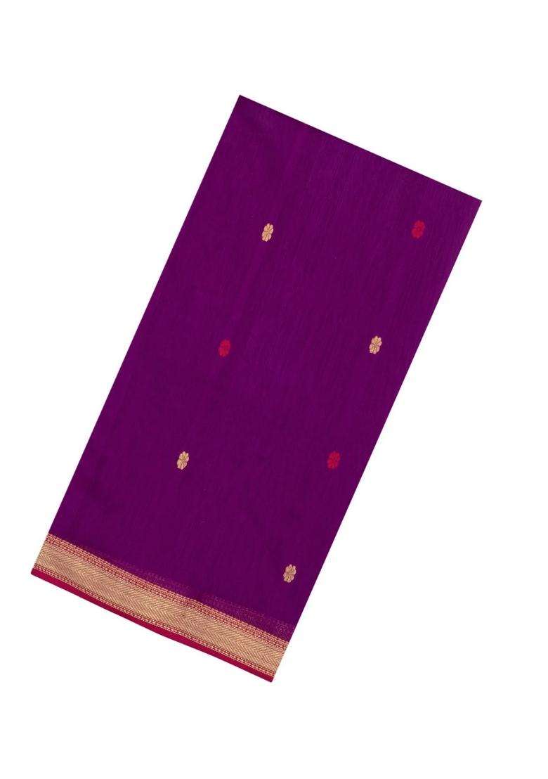 Magenta Handloom Maheswari Silk Cotton Saree With Floral Buttas With Buttas And Brocade Design For Women - Indya