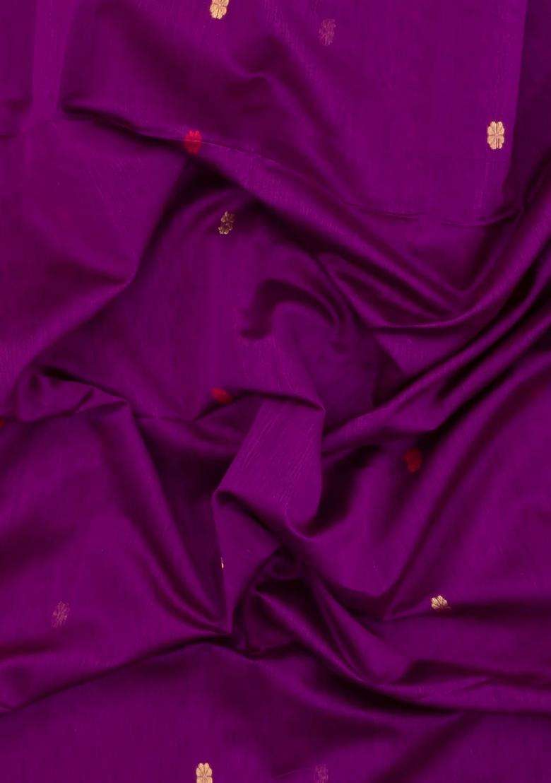 Magenta Handloom Maheswari Silk Cotton Saree With Floral Buttas With Buttas And Brocade Design For Women - Indya