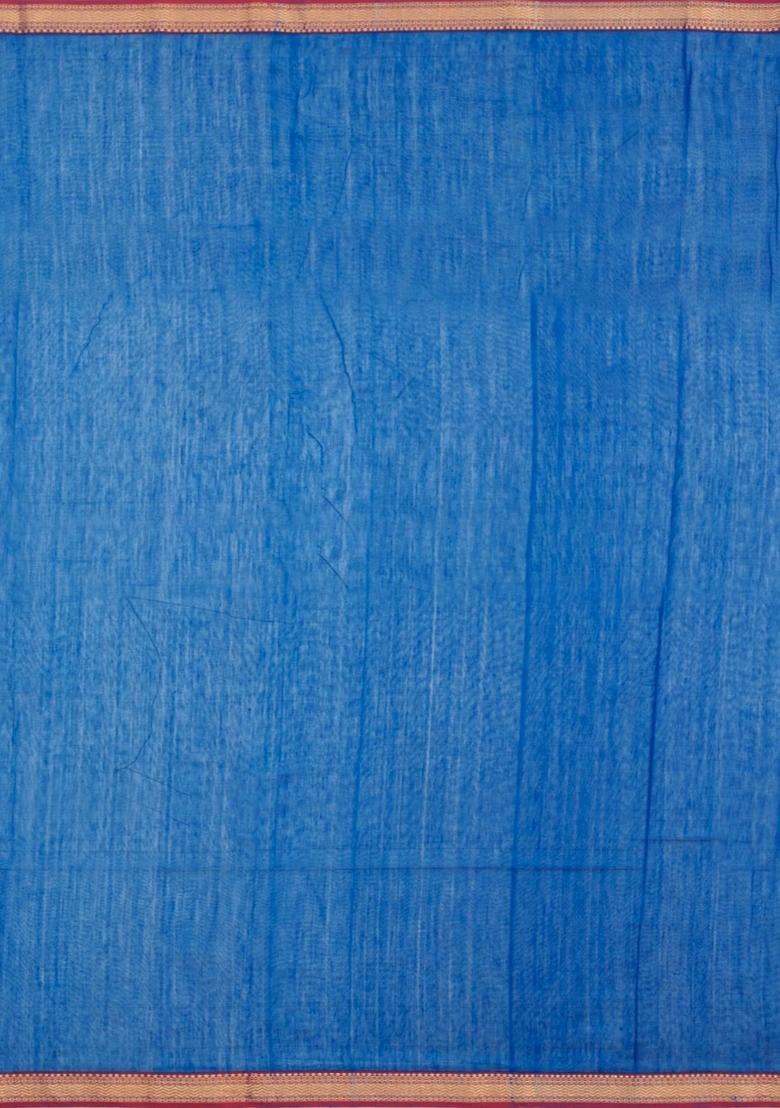Blue Handloom Maheswari Silk Cotton Saree With Floral Buttas With Buttas And Brocade Design For Women - Indya