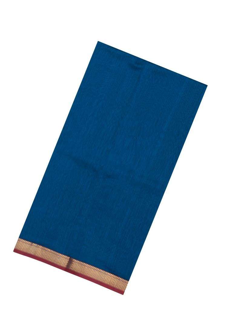 Dark Blue Handloom Maheswari Silk Cotton Saree With Zari Border With Traditional Woven Design For Women - Indya