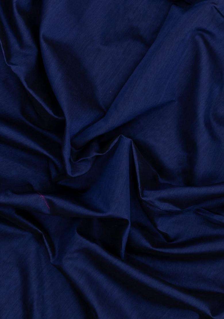 Midnight Blue Handloom Maheswari Silk Cotton Saree With Zari Border With Traditional Woven Design For Women - Indya