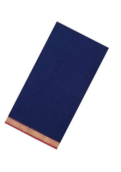 Midnight Blue Handloom Maheswari Silk Cotton Saree With Zari Border With Traditional Woven Design For Women